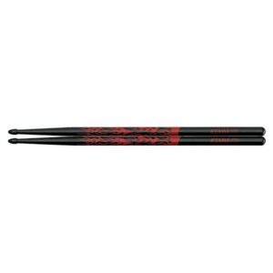 TAMA 5B-F-BR Rhythmic Fire Oak 5B Drumsticks, Black & Red