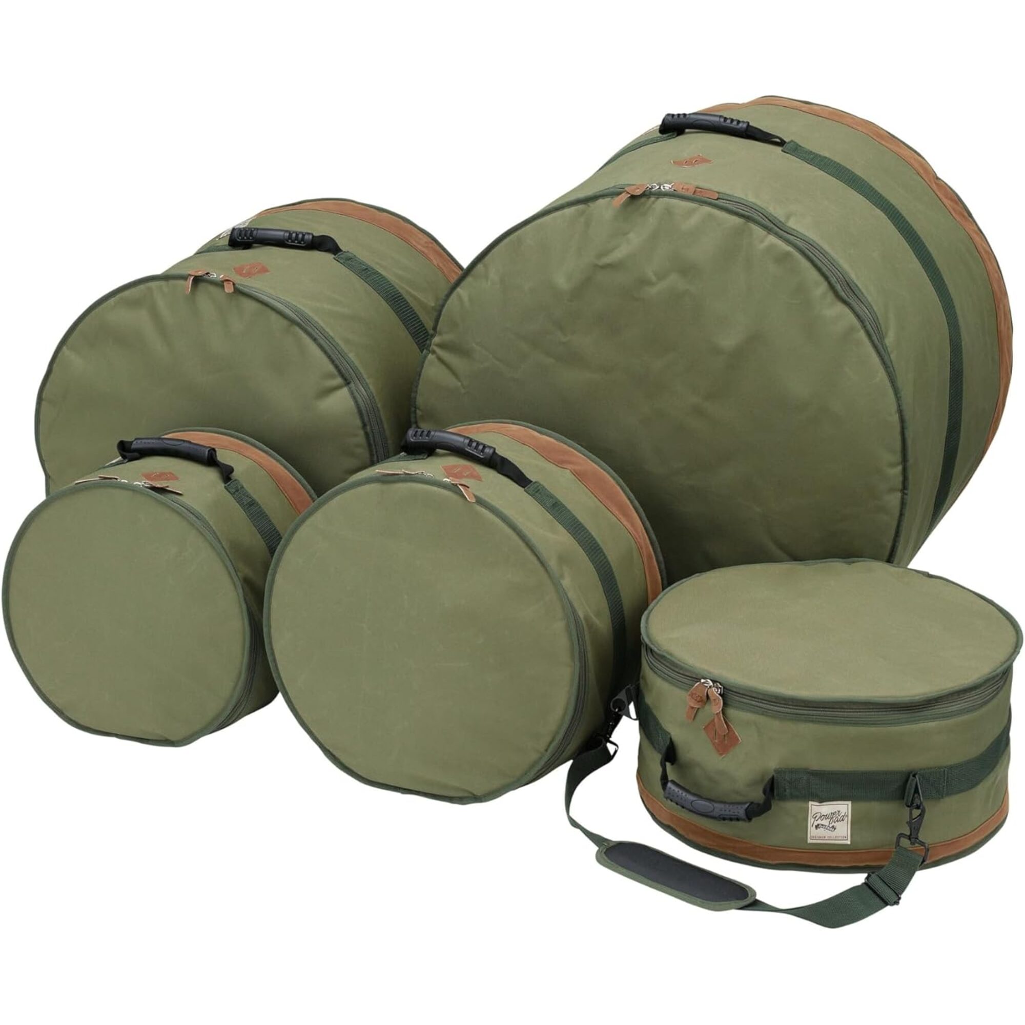 TAMA TDSS52KMG Powerpad Designer 5-Piece Drum Bag Set for 10", 12", 14", 16" & 22" Drums - Moss Green - Image 2