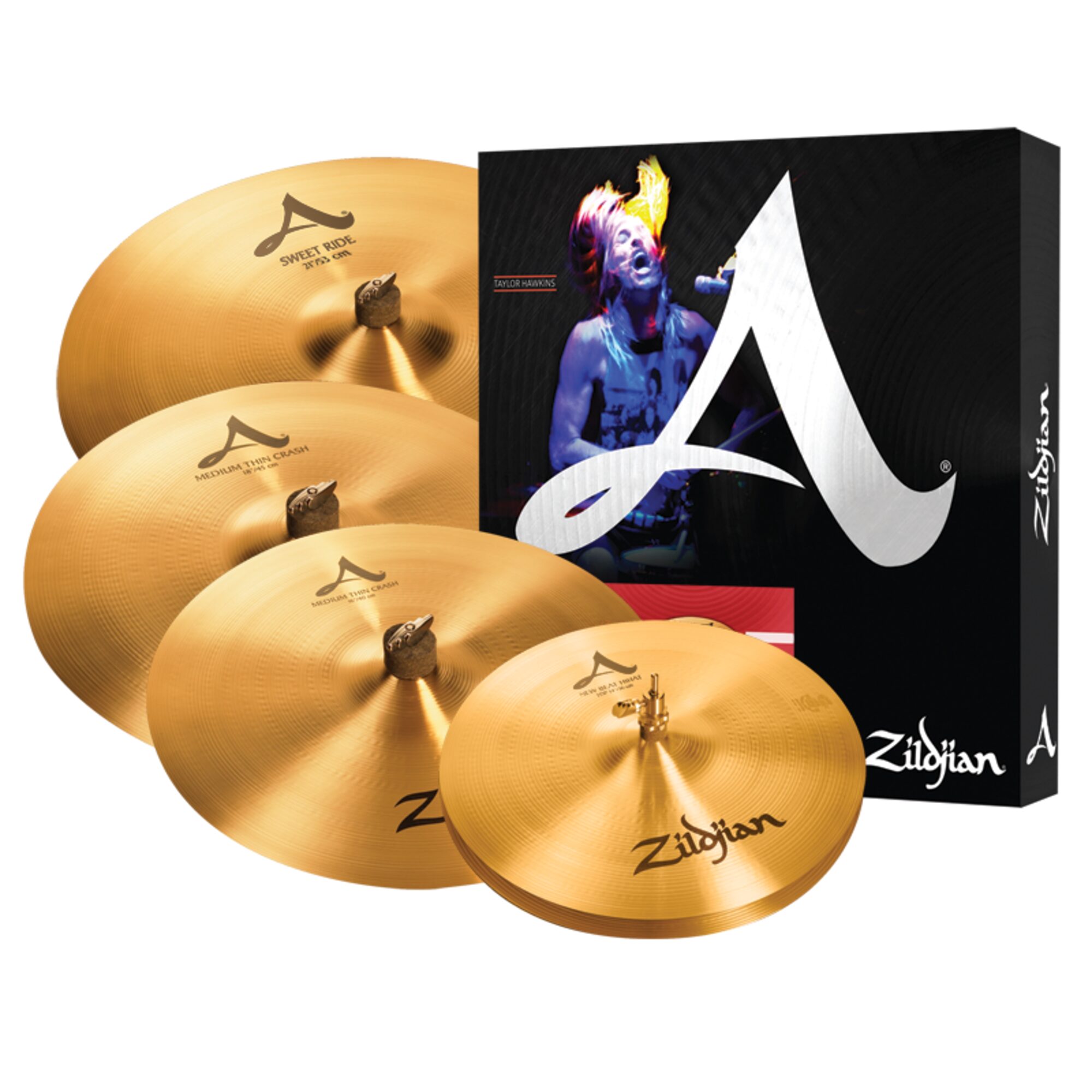 Zildjian A391 A Cymbal Set (14" New Beat Hi-Hats, 16" Medium Thin Crash, 21" Sweet Ride, 18" Medium Thin Crash)