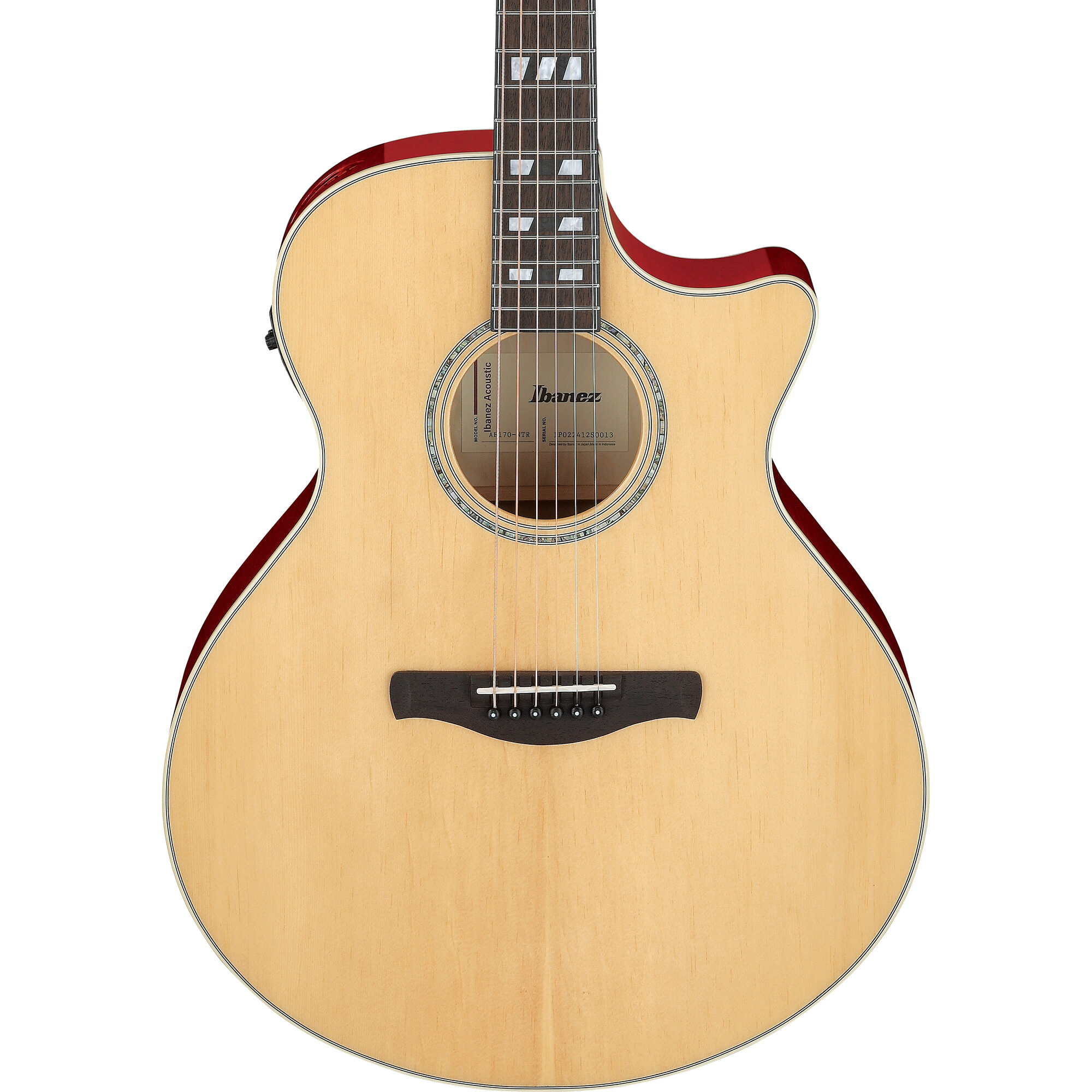 Ibanez AE170-NTR - Acoustic Guitar, Natural High Gloss Top - Transparent Red High Gloss Back & Sides - Image 5