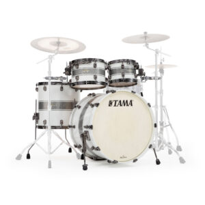 TAMA MA42TZBNS-SSR STARCLASSIC Maple 4-Piece Shell Pack with 22" Bass Drum, Black Nickel Hardware - Silver Snow Racing Stripe