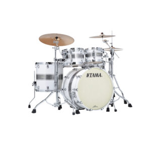 TAMA MA42TZS-SSR STARCLASSIC Maple 4-Piece Shell Pack with 22" Bass Drum, Chrome Hardware - Silver Snow Racing Stripe