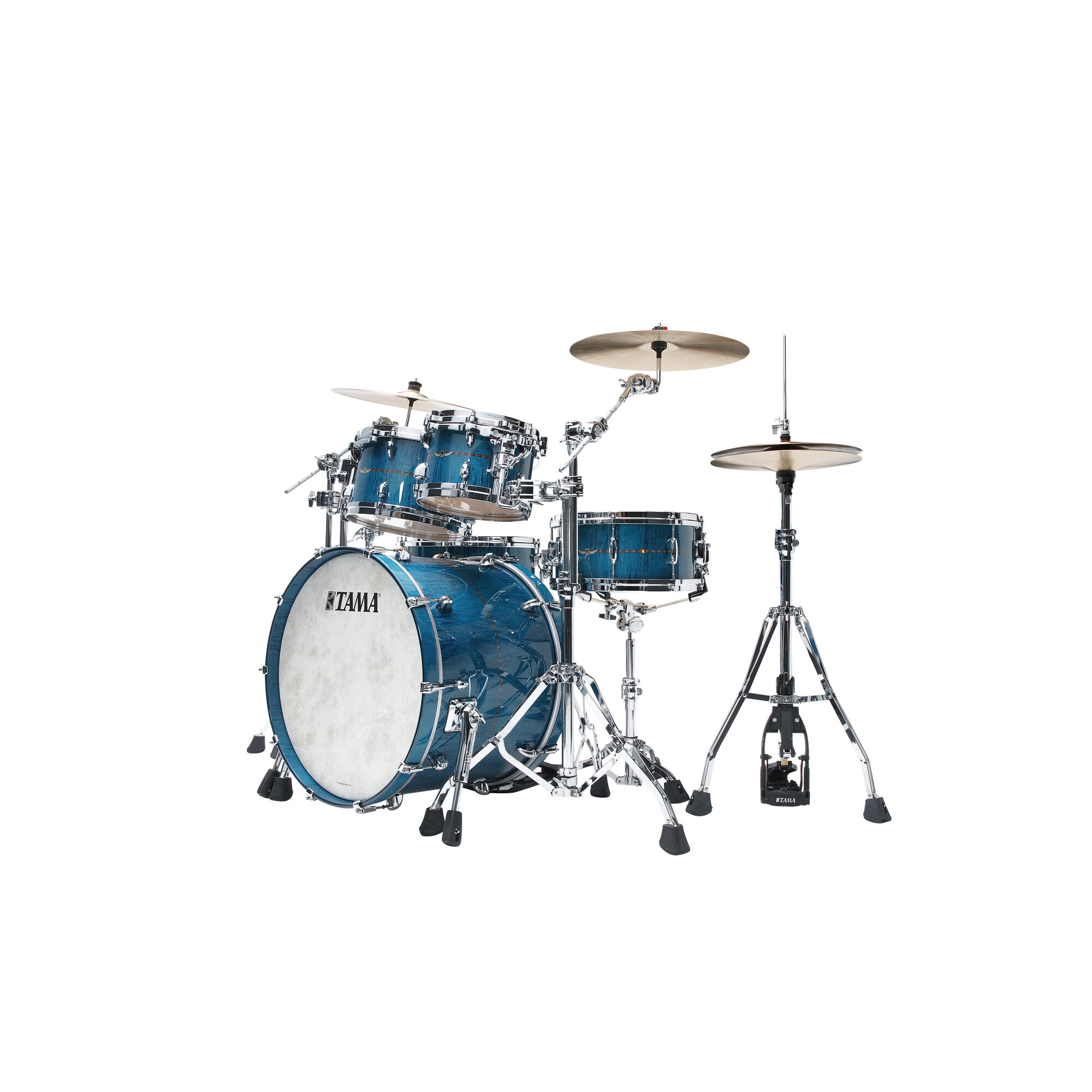 TAMA TM42RZSS-ROLC STAR Maple 4-Piece Shell Pack with 22" Bass Drum - Ocean Blue Curly Maple - Image 7